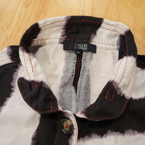 Black & White Striped Button Down Collared Shirt Beetlejuice Med 21" P2P - Picture 7 of 12